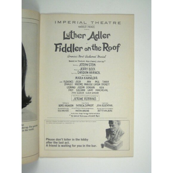 Fiddler On The Roof Playbill Imperial Theatre 1965 Luther Adler Karnilova - Picture 3 of 7